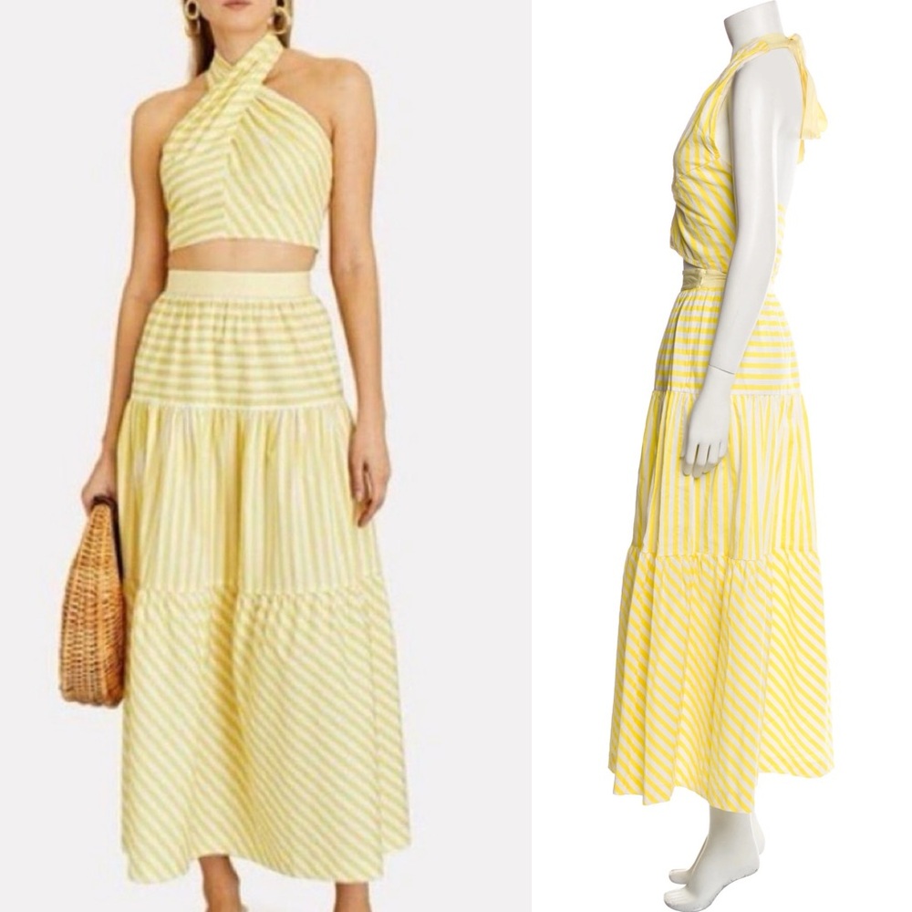 Staud Yellow Mix Striped Maxi Skirt and Top Set